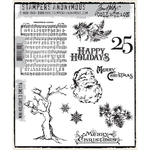 Simon Says Stamp! Tim Holtz Cling Rubber Stamps MINI HOLIDAYS 3 THREE CMS114