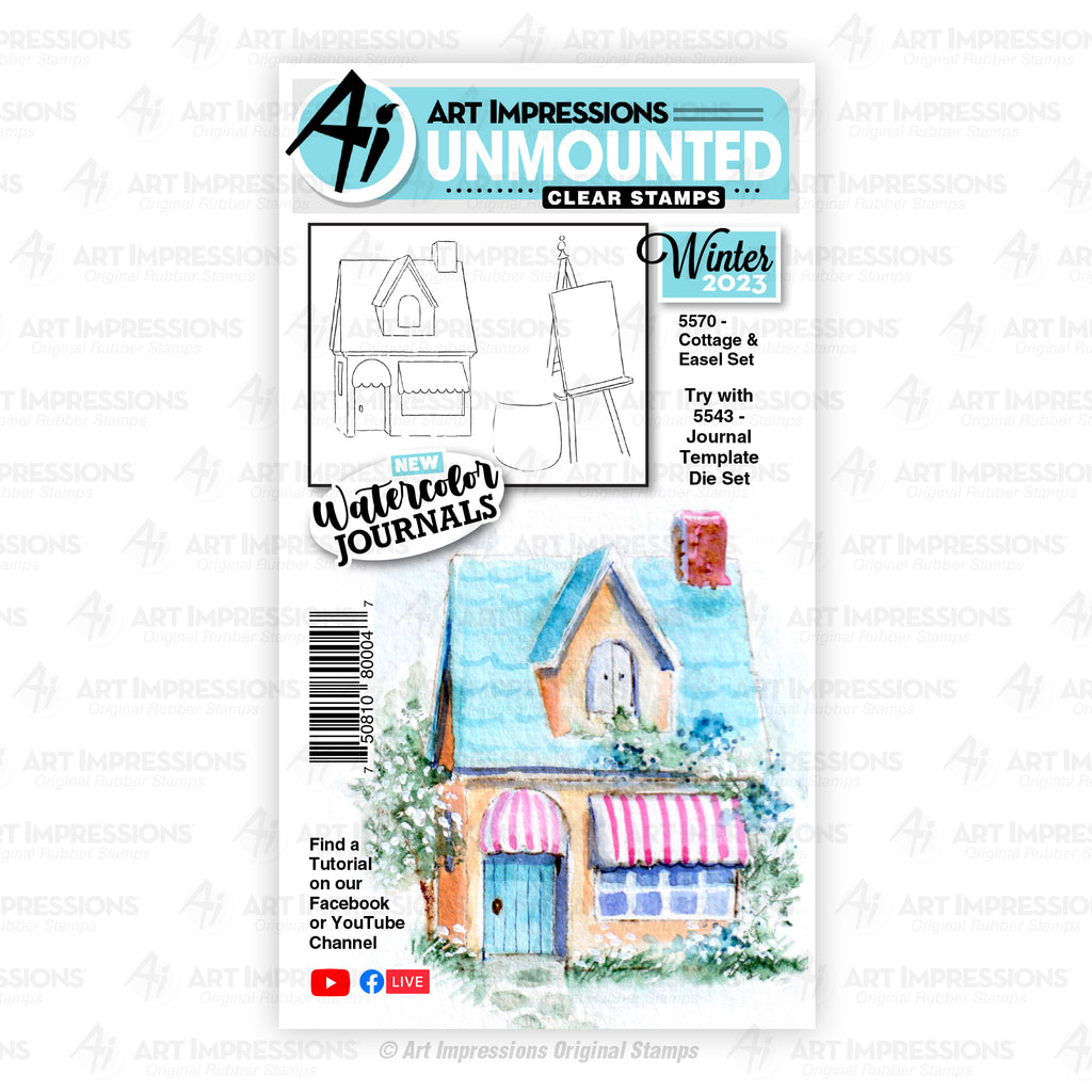 Art Impressions Cottage and Easel Watercolor Journals Clear stamps 5570