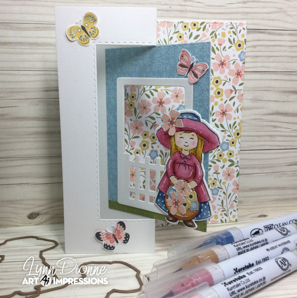 Little Girl Swing Card | color-code:ALT03Art Impressions Little Girl Front and Back Watercolor Journals Clear Stamps and Die Set 5717 3d scene