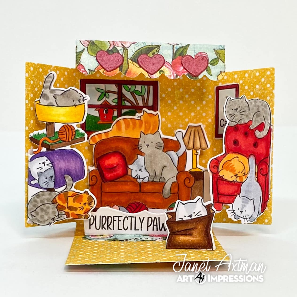 Art Impressions Matchbook Cats Clear Stamps and Dies 5730 3D Kitty Cat Card
