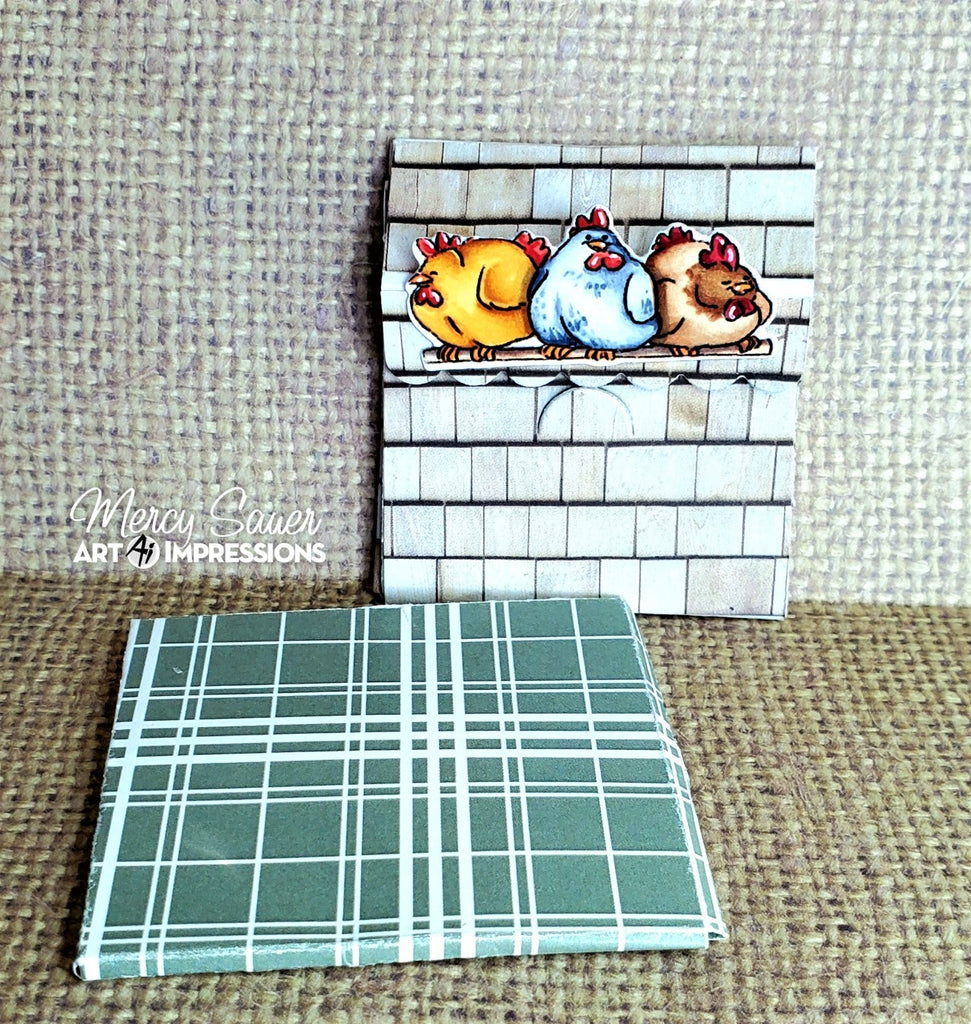 Art Impressions Matchbook Chickens Clear Stamps and Dies 5731 Assembled 3D Hen House Card