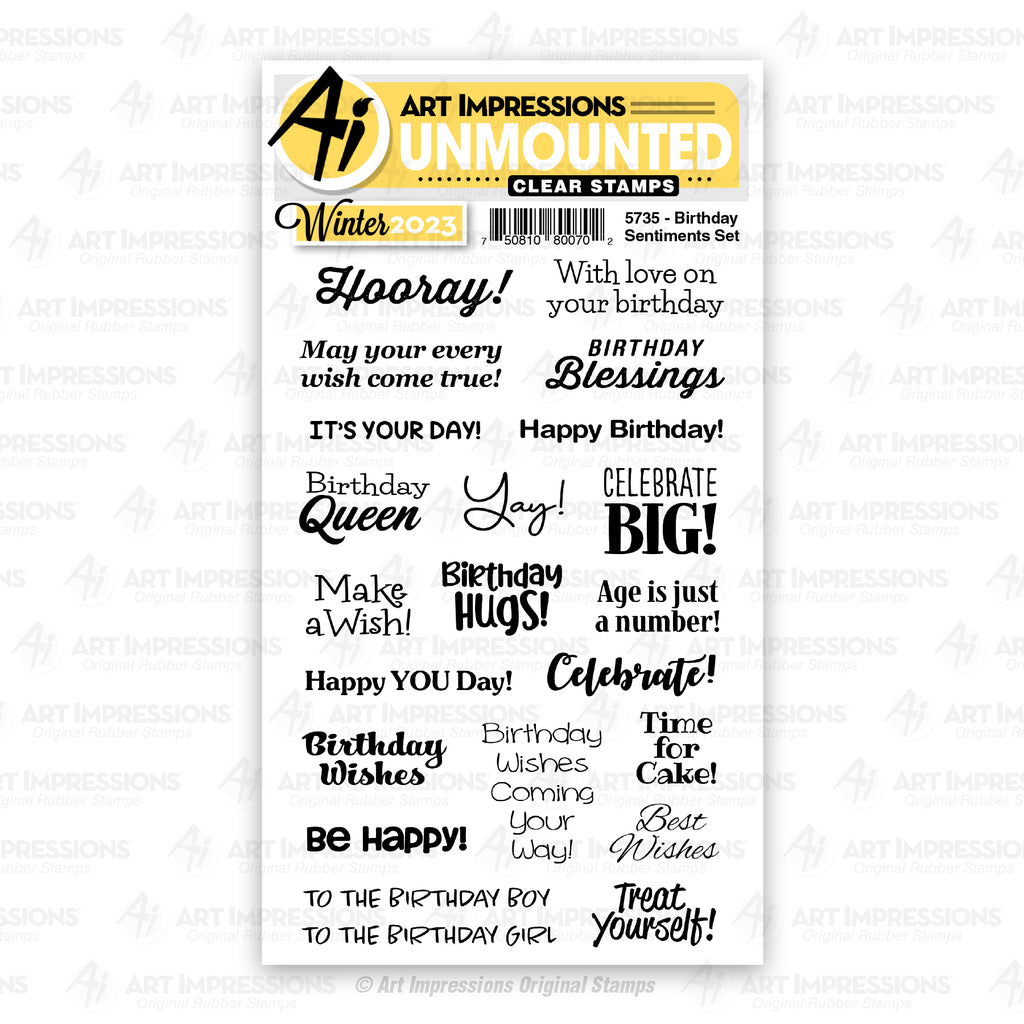 Art Impressions Birthday Sentiments Clear Stamps 5735