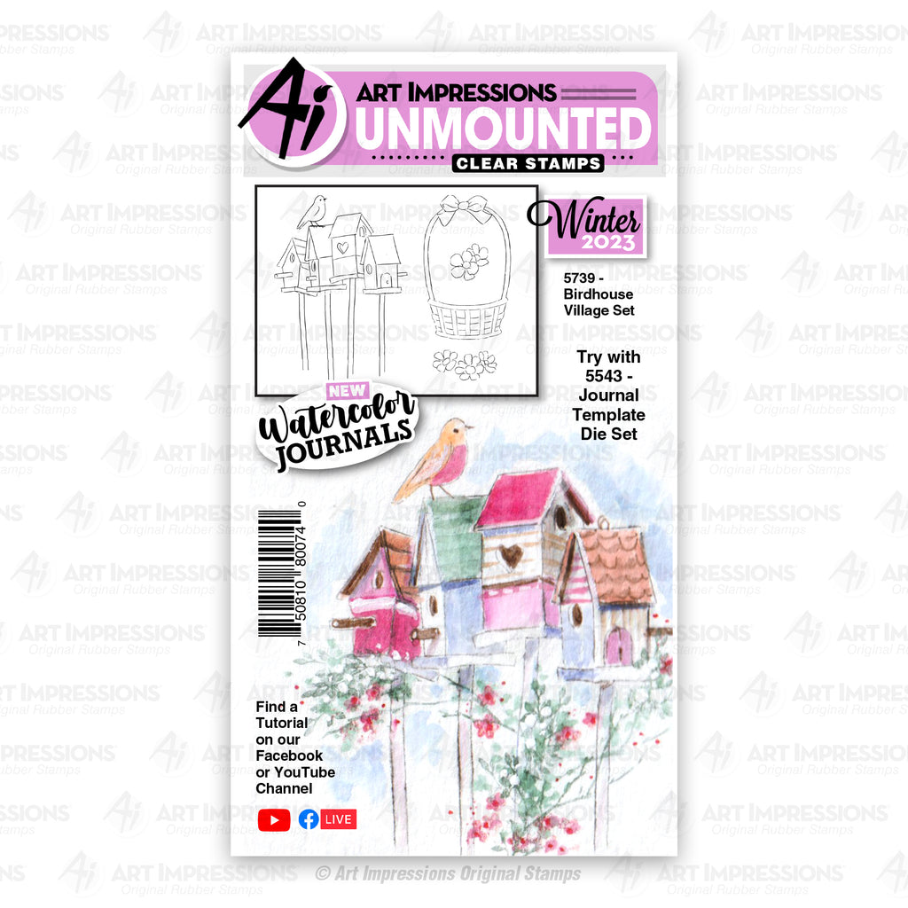 Art Impressions Birdhouse Village Watercolor Journals Clear Stamps 5739