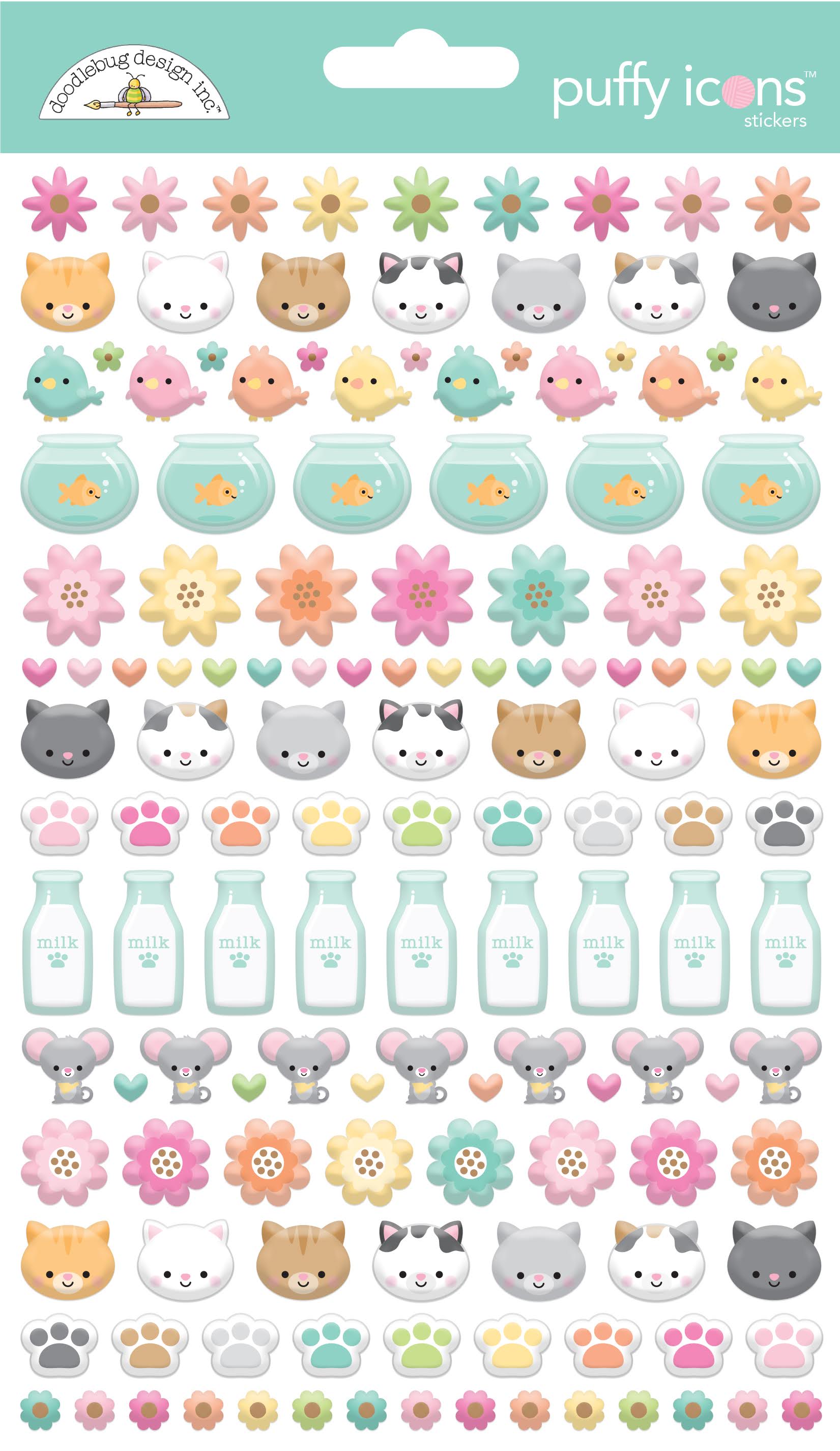 Doodlebug Pretty Kitty Puffy Icons Stickers