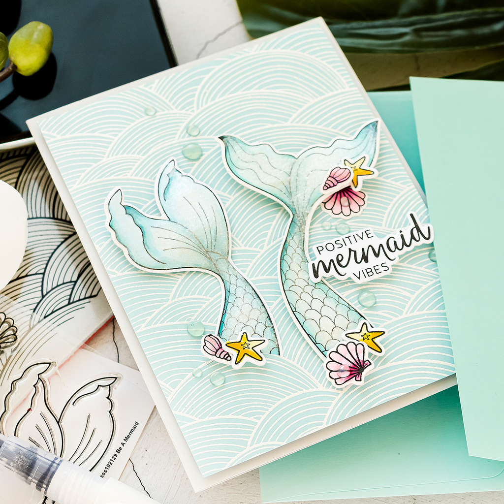Simon Says Stamp EMBOSSING POWDER CLEAR Fine Detail ClearEP1 Positive Mermaid Vibes Card | color-code:ALT03