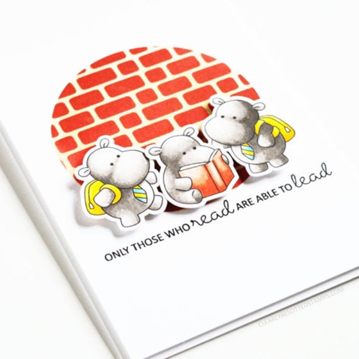 Clearly Besotted Brick by Brick Stencil hippos in ties card