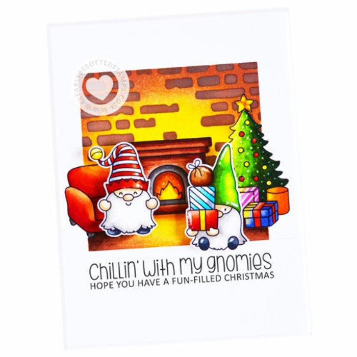 Clearly Besotted Broken Bricks Stencil chillin with my gnomies card