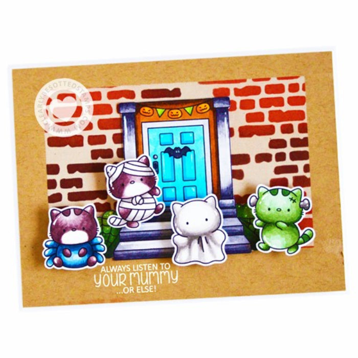 Clearly Besotted Broken Bricks Stencil halloween critters card