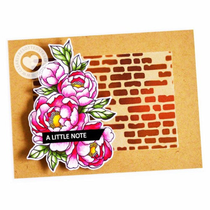 Clearly Besotted Broken Bricks Stencil pink flowers card