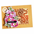 Clearly Besotted Broken Bricks Stencil pink flowers card