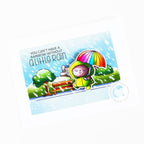Clearly Besotted Scattered Showers Stencil rainbow umbrella card