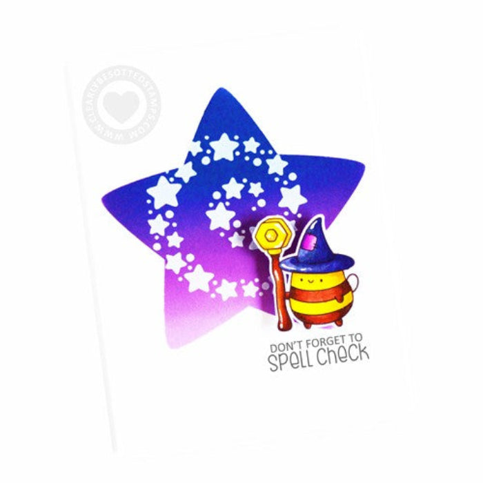 Clearly Besotted Swirling Stars Stencil magic bumble bee card