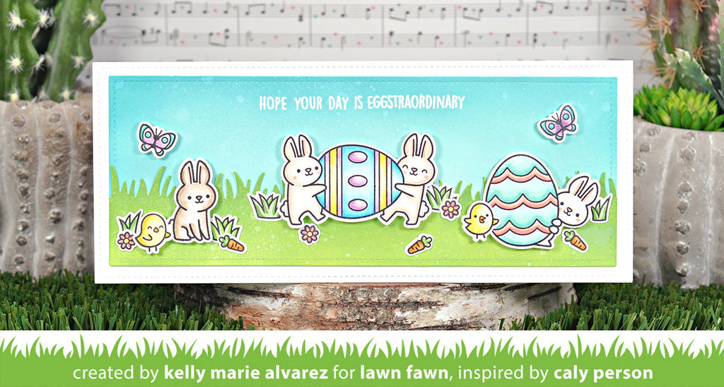 Lawn Fawn Set Eggstraordinary Easter Add-On Clear Stamps and dies lfeeao Easter Slimline card