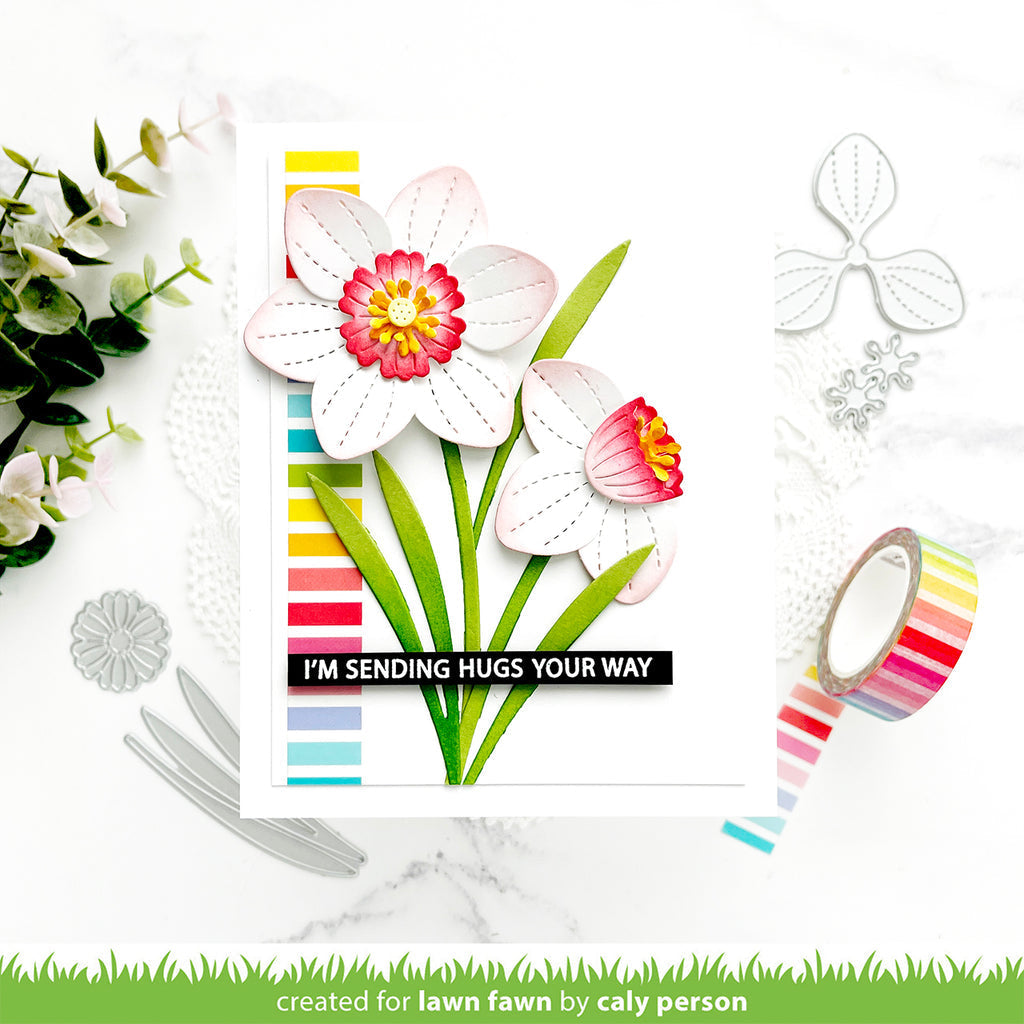Lawn Fawn Vertical Rainbow Stripes Washi Tape lf3121 Daffodil Hugs Card | color-code:ALT1