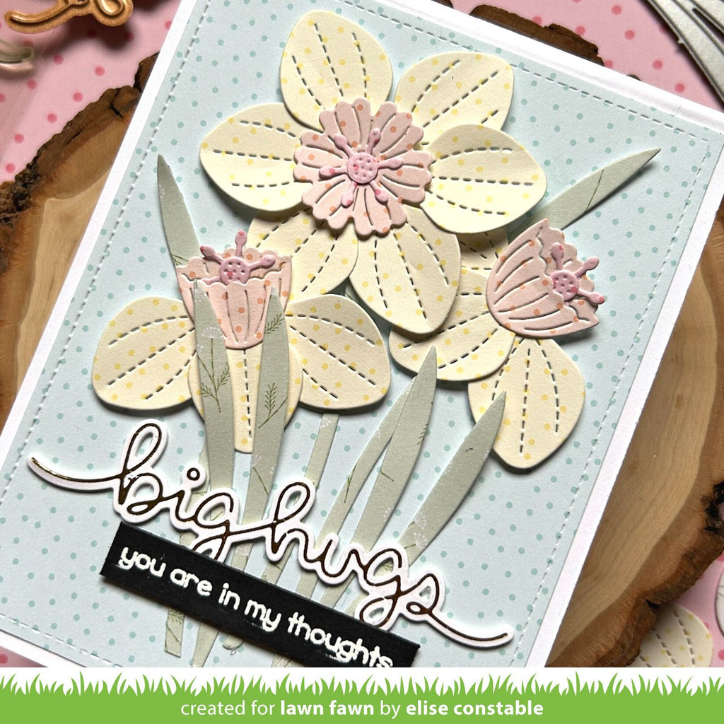 Lawn Fawn Darling Daffodils Dies lf3097 muted hugs card | color-code:ALT2