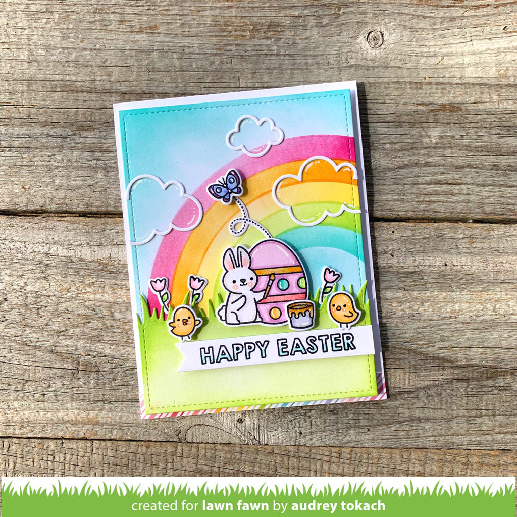 Lawn Fawn Set Eggstraordinary Easter Clear Stamps and Dies lfee rainbow easter card