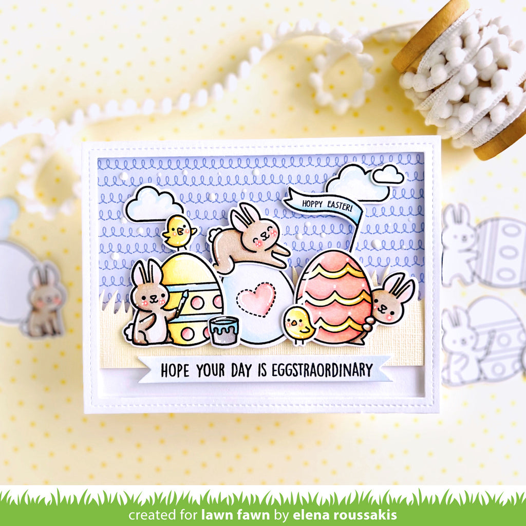 Lawn Fawn Set Eggstraordinary Easter Clear Stamps and Dies lfee easter egg scene card