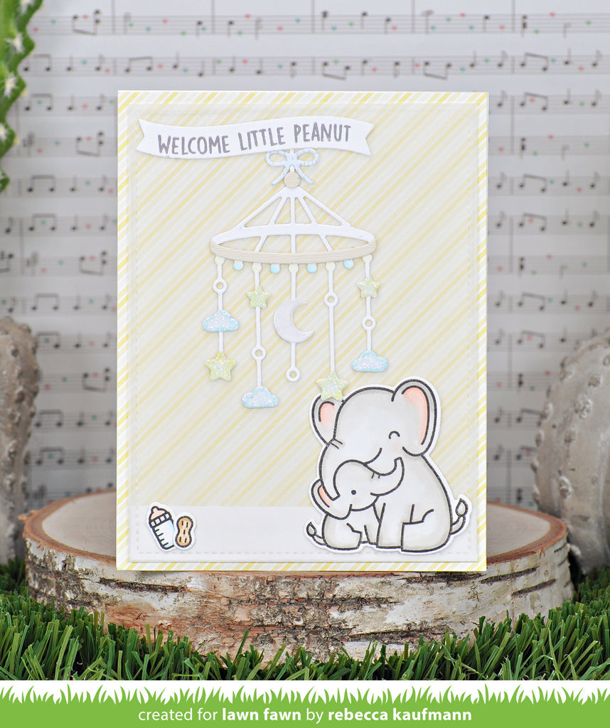 Lawn Fawn Moon and Stars Mobile Dies lf3098 Pastel Welcome Baby Card
