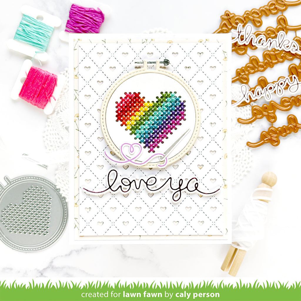Lawn Fawn Embroidery Hoop Dies lf3093 Rainbow Heart Card | color-code:ALT2