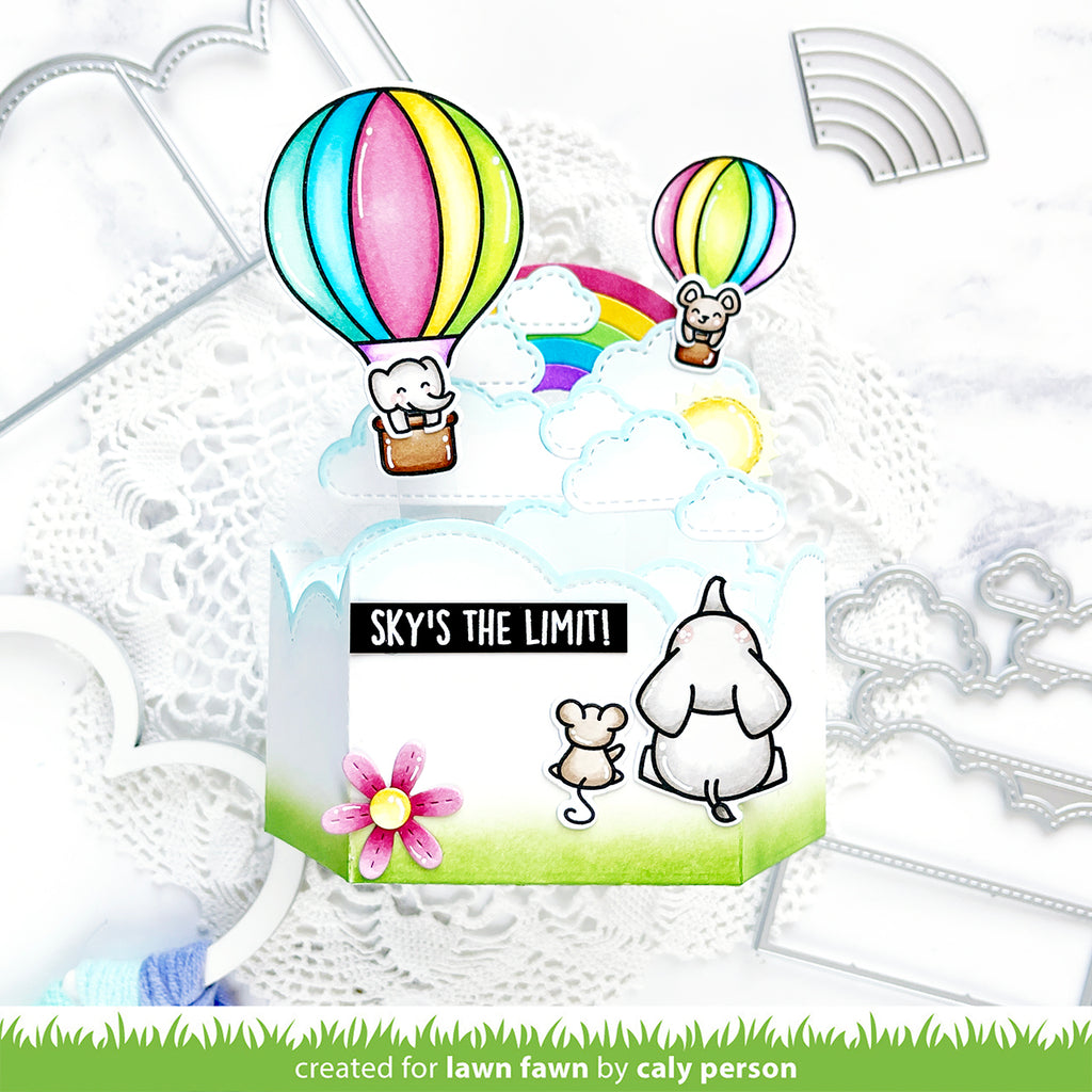 Lawn Fawn Platform Pop-Up Cloud Inserts Dies lf3092 Elephant and Hot Air Balloon 3D Card