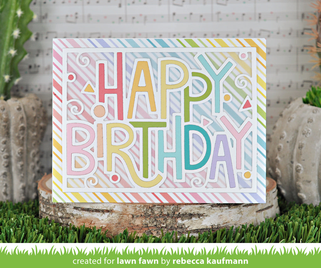Lawn Fawn Landscape Giant Outlined Happy Birthday Die lf3103 rainbow striped card
