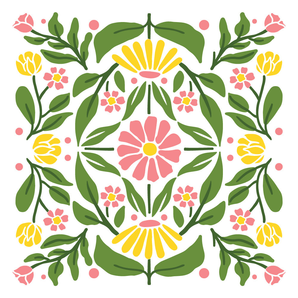 Honey Bee Folk Art Daisy Stencil Set Of 4 hbsl-121 Color Example