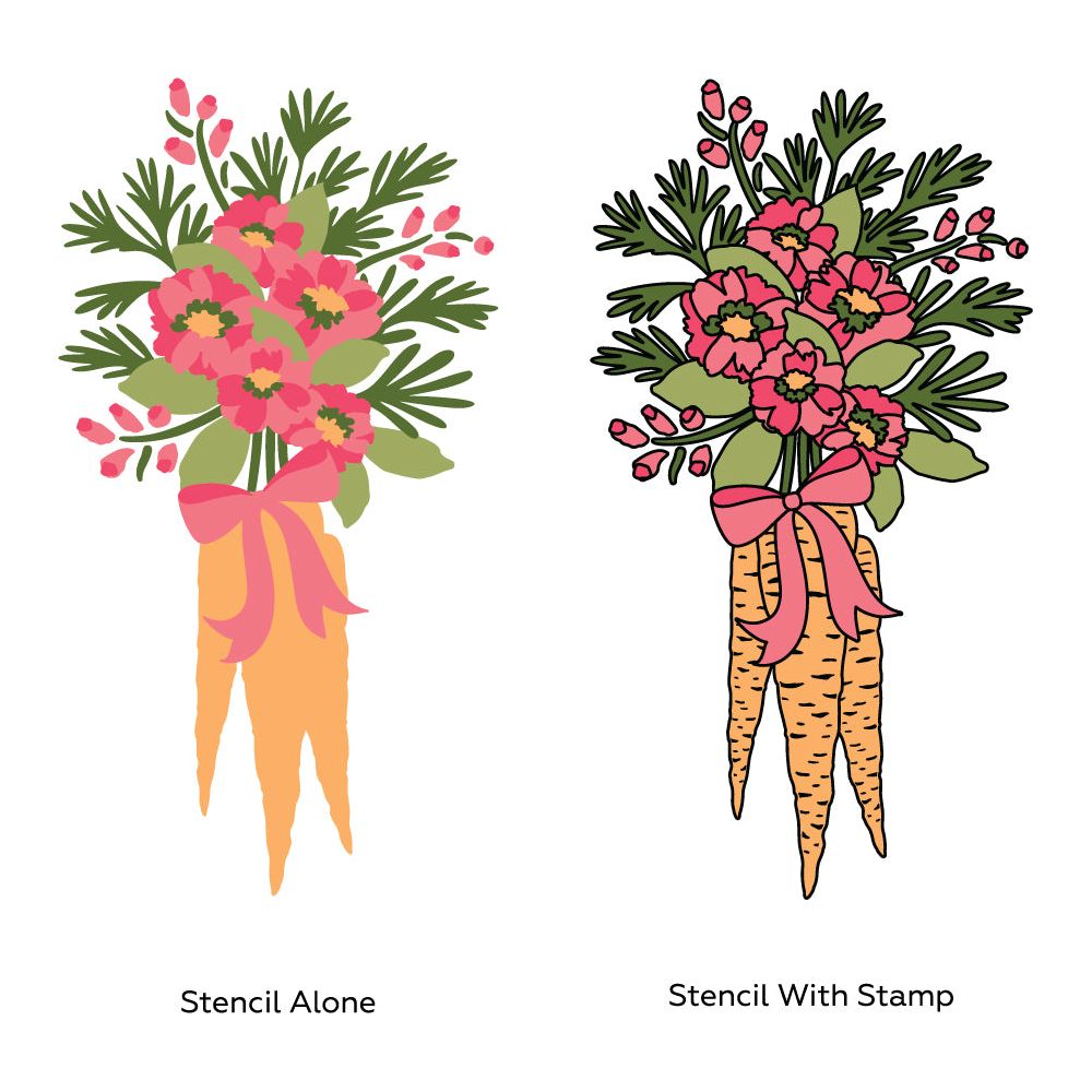 Honey Bee Garden Bouquet Stencil Set Of 2 hbsl-123 Stamp with Stencil Outline