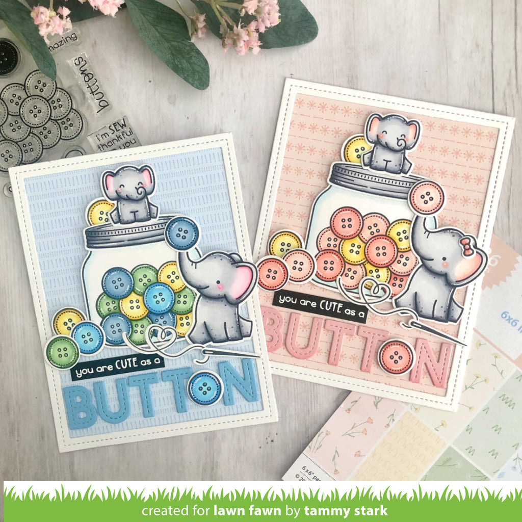 Lawn Fawn Set Elephant Parade Add-On Clear Stamps and Dies lfepao cute as a button card