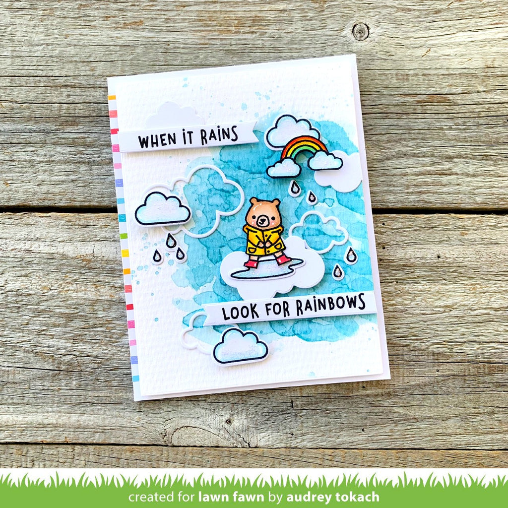 Lawn Fawn Here For You Bear Clear Stamps lf2845 Watercolor Rainy Day Bear Encouragement Card