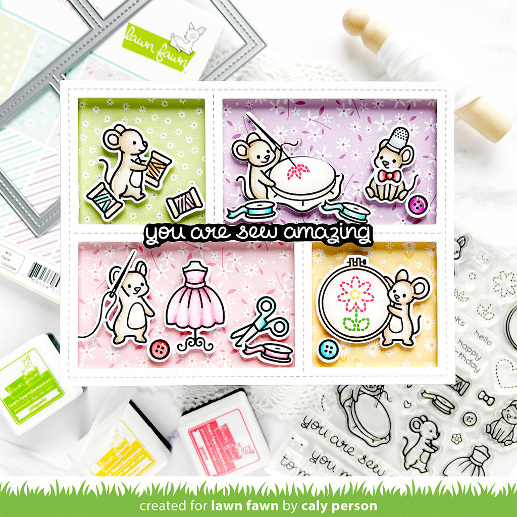 Lawn Fawn Sew Very Mice Clear Stamps lf3061 Segmented Sew Amazing Cute Mice Card | color-code:ALT1