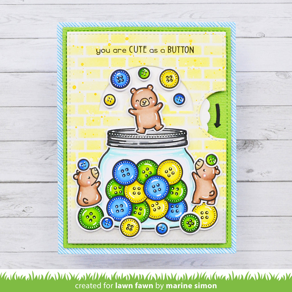 Lawn Fawn How You Bean? Buttons Add-On Clear Stamps lf3063 Reveal Wheel Bears and Buttons Card