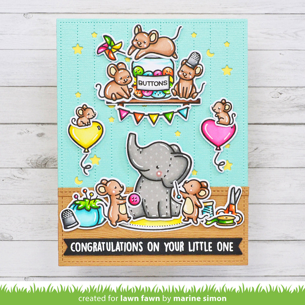 Lawn Fawn Elephant Parade Add-On Clear Stamps lf3067 congrats baby card