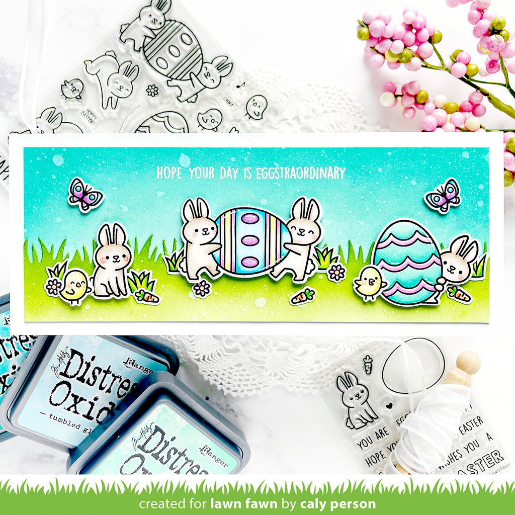 Lawn Fawn Set Eggstraordinary Easter Clear Stamps and Dies lfee slimline easter card | color-code:ALT1