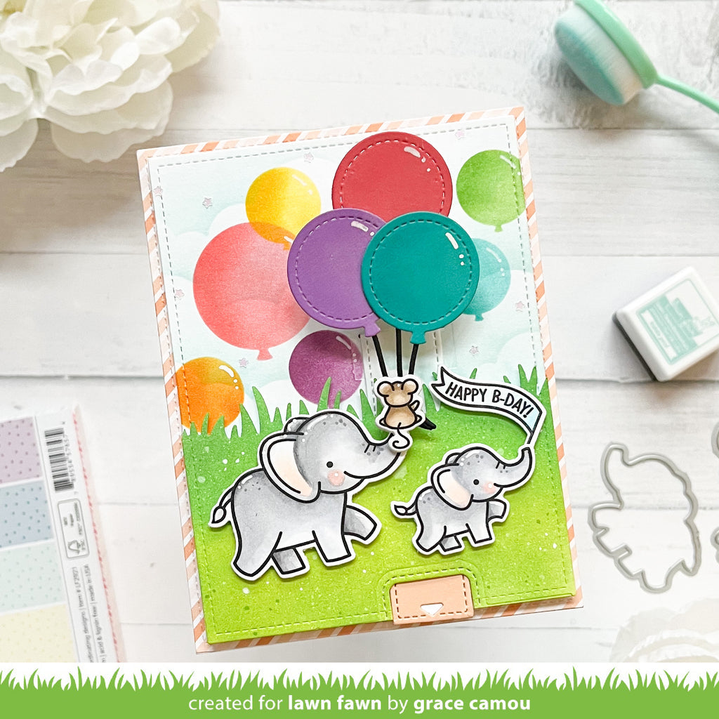 Lawn Fawn Pull 'n Pop Pull Tabs Dies lf3090 happy bday elephants before effect