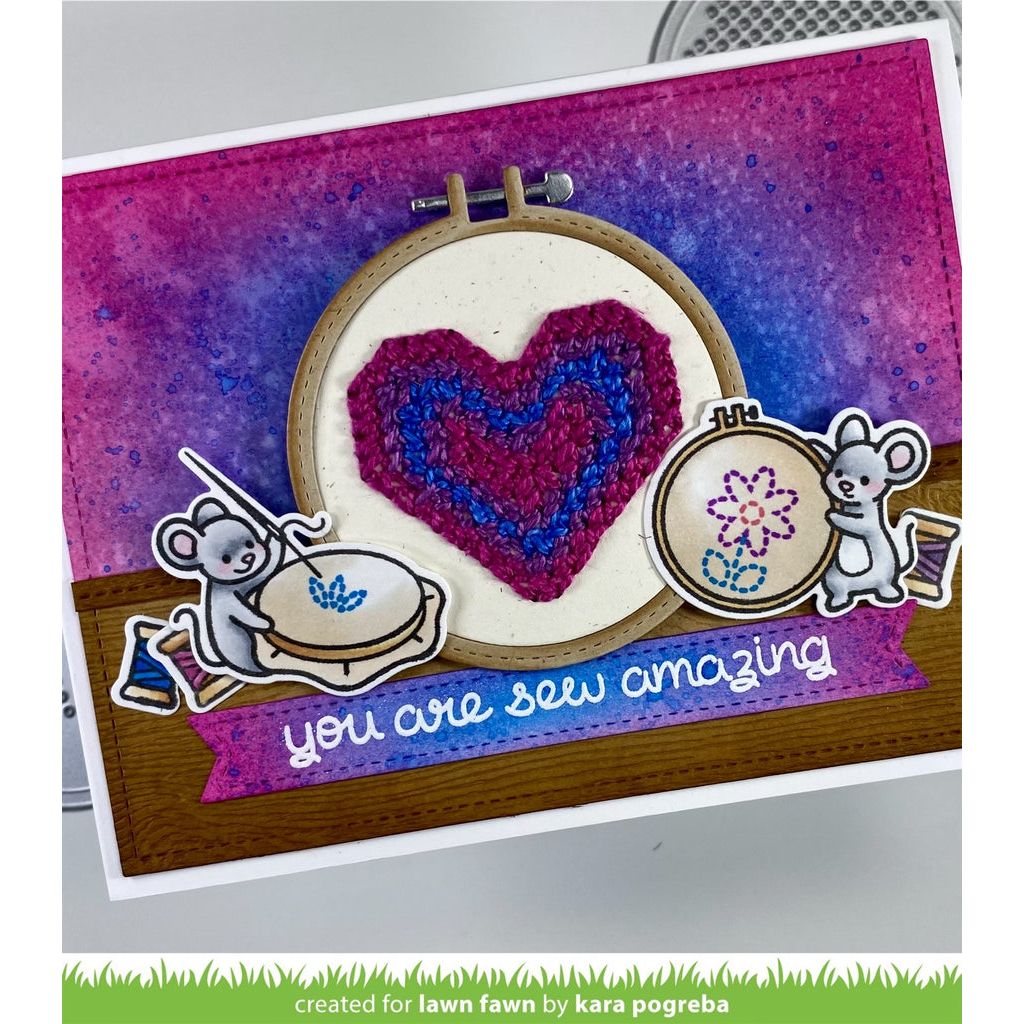 Lawn Fawn Embroidery Hoop Dies lf3093 Sew Amazing Purple Heart Card | color-code:ALT1