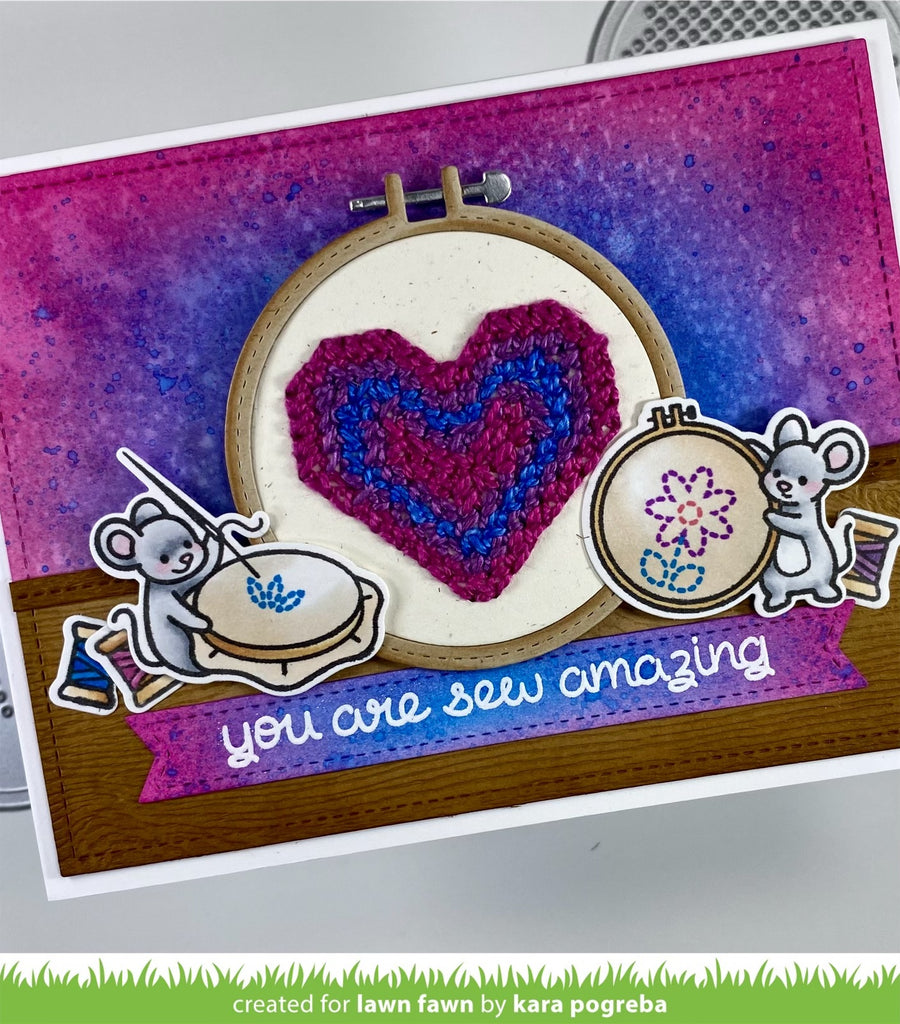 Lawn Fawn Embroidery Hoop Dies lf3093 Sew Amazing Purple Heart Card | color-code:ALT1