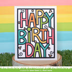 Lawn Fawn Portrait Giant Outlined Happy Birthday Die lf3104 Black Outline and Sparkles Card