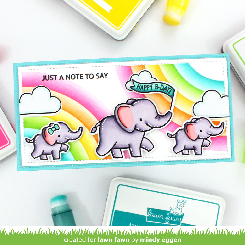 Lawn Fawn Corner Rainbow Stencils lf3109 Birthday Elephant Slimline Card | color-code:ALT1