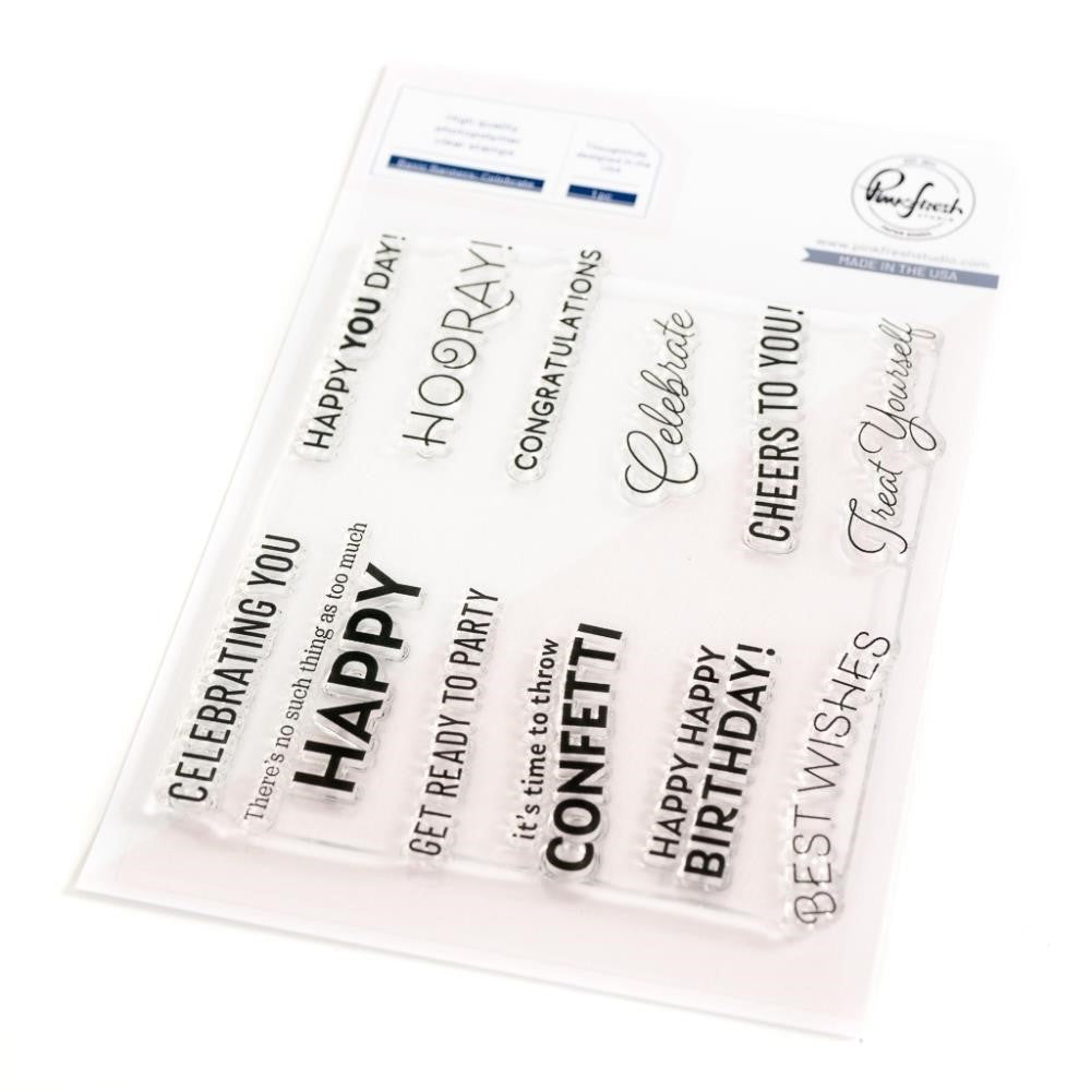 PinkFresh Studio Basic Banners Celebrate Clear Stamp Set 199623