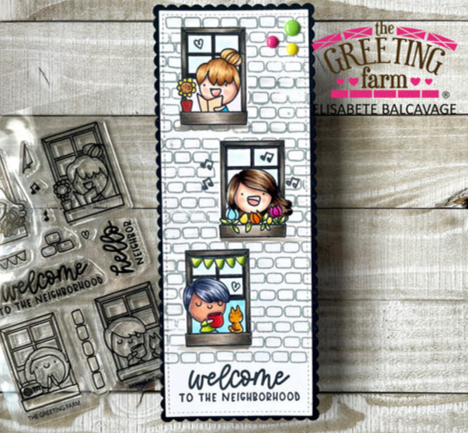 The Greeting Farm Minkie Neighbors Clear Stamps tgf655 Slimline Scallop Apartment | color-code:ALT03