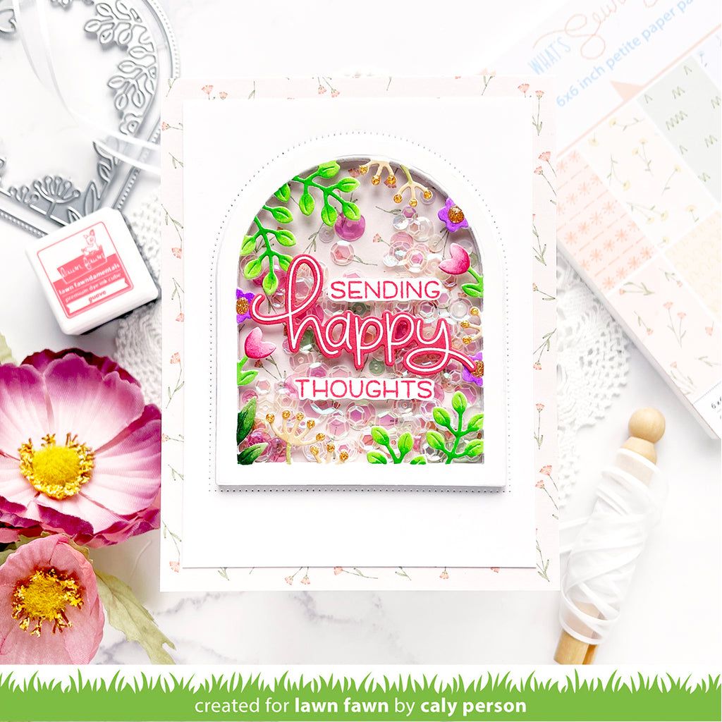 Lawn Fawn What's Sewing On 6x6 Inch Petite Paper Pack lf3118 happy thoughts shaker card | color-code:ALT2
