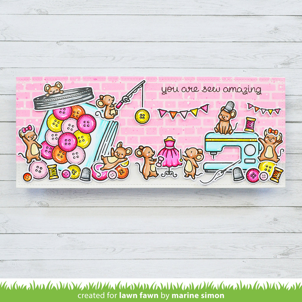 Lawn Fawn How You Bean? Buttons Add-On Clear Stamps lf3063 Slimline Buttons and Mice Scene