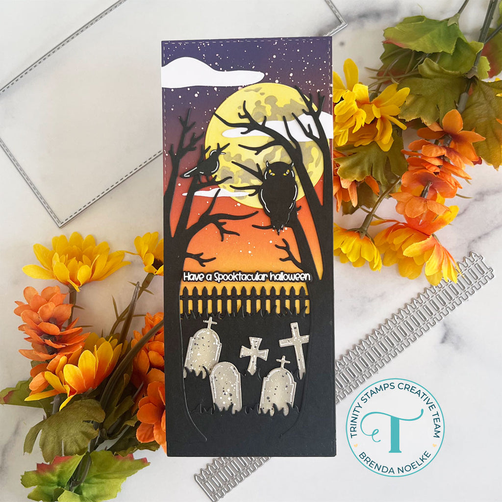 Trinity Stamps MAN IN THE MOON Hot Foil And Cut Die tmd-153 Slimline Halloween Card | color-code:ALT01