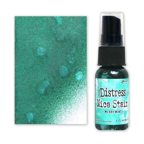 Tim Holtz Distress Merry Mint Mica Stain Ranger tsh87335 Swatch And Bottle