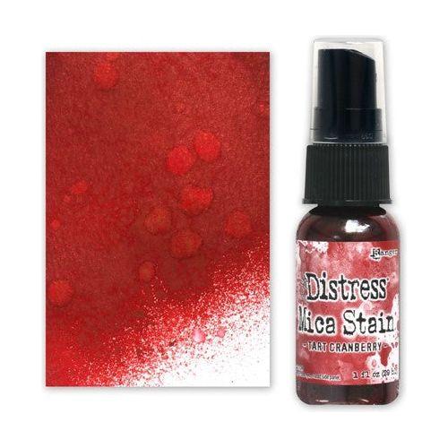 Tim Holtz Distress Tart Cranberry Mica Stain Ranger tsh87427 Swatch And Bottle Side By Side