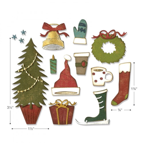 Tim Holtz Sizzix FESTIVE THINGS Thinlits Dies 664191 dimensions