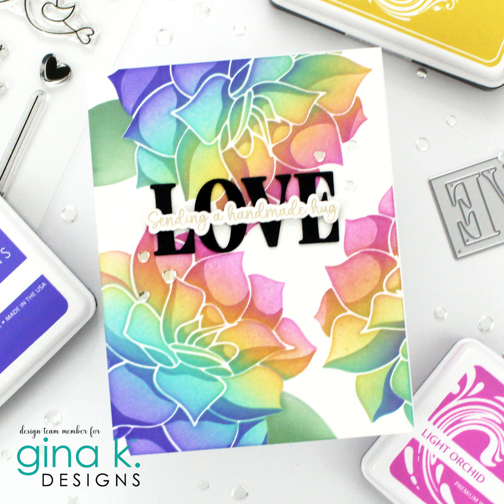 Gina K Designs LAYERED PEONY Stencils gkdst45 Rainbow Love