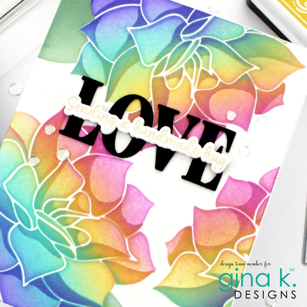 Gina K Designs Lovely Notes Poly-Glaze Foiling Sheets pgfln Love bright card