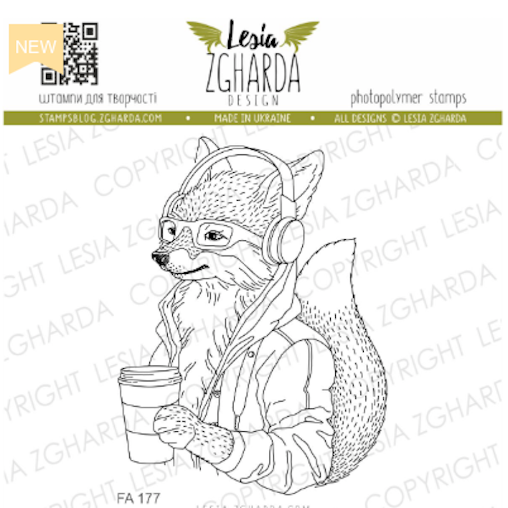 Lesia Zgharda Fox in Headphones Clear Stamp fa177