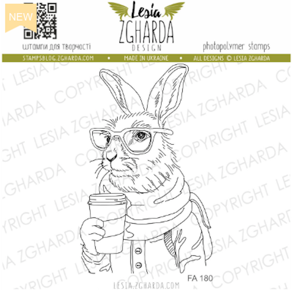 Lesia Zgharda Hare with Coffee Clear Stamp fa180